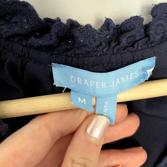 Draper James navy blue flutter sleeve v-neck sundress drawstring waist cotton M - Picture 3 of 8